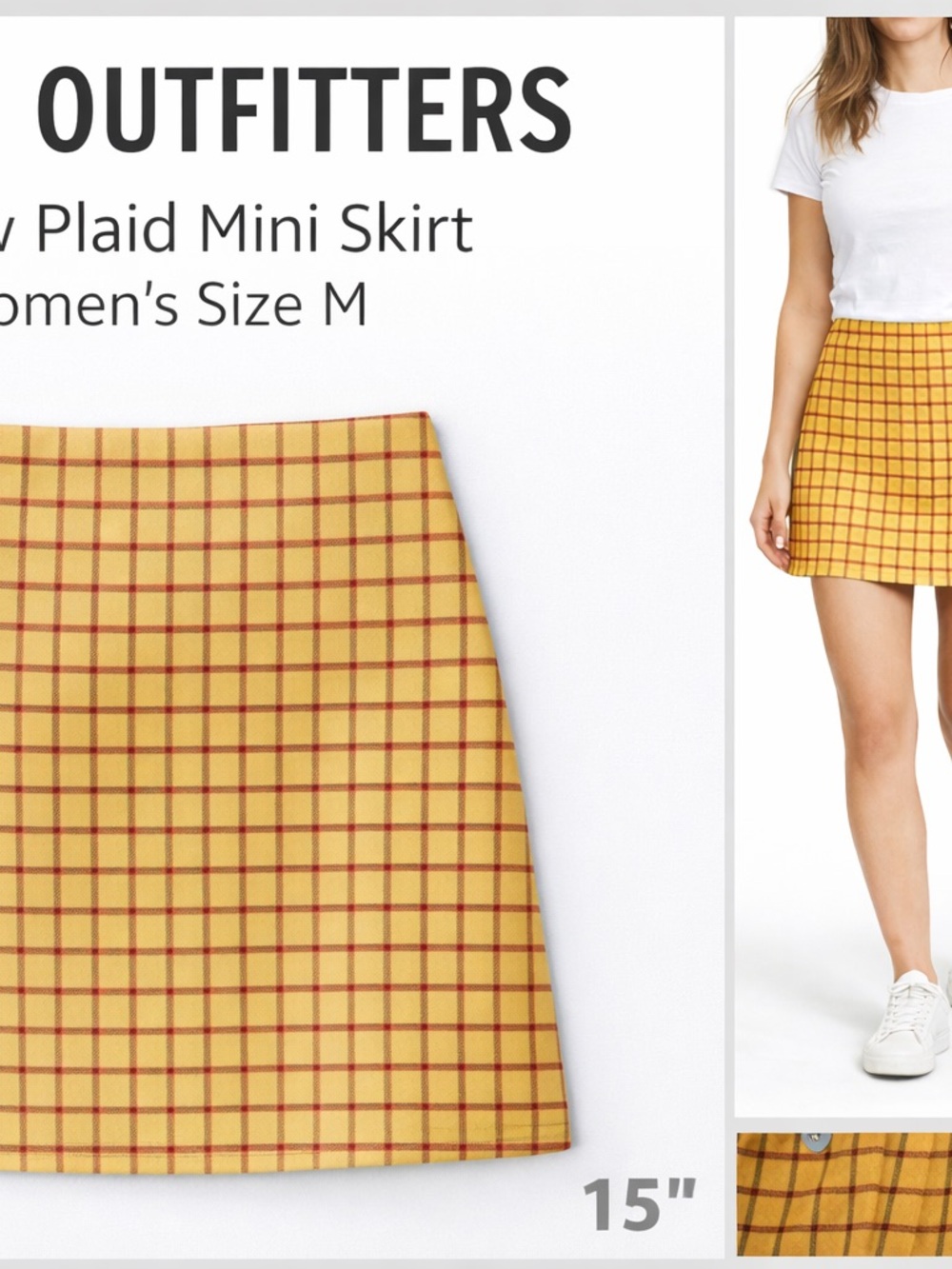 Urban Outfitters Yellow Plaid Mini Skirt Women’s A-Line Y2K Preppy Size M - Picture 4 of 12